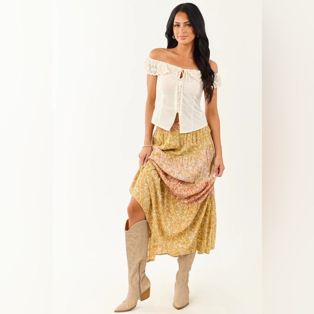 NWT Angie Clothing Boho Floral Print Mixed Media Maxi Skirt - Picture 9 of 14
